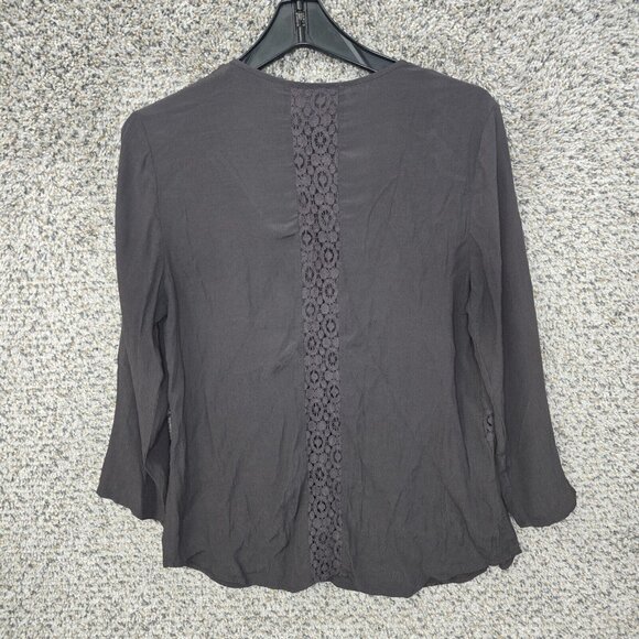 Daniel‎ Rainn Top Womens Medium Gray V Neck Semi Sheer Blouse 3/4 Sleeve Ladies - Picture 7 of 7